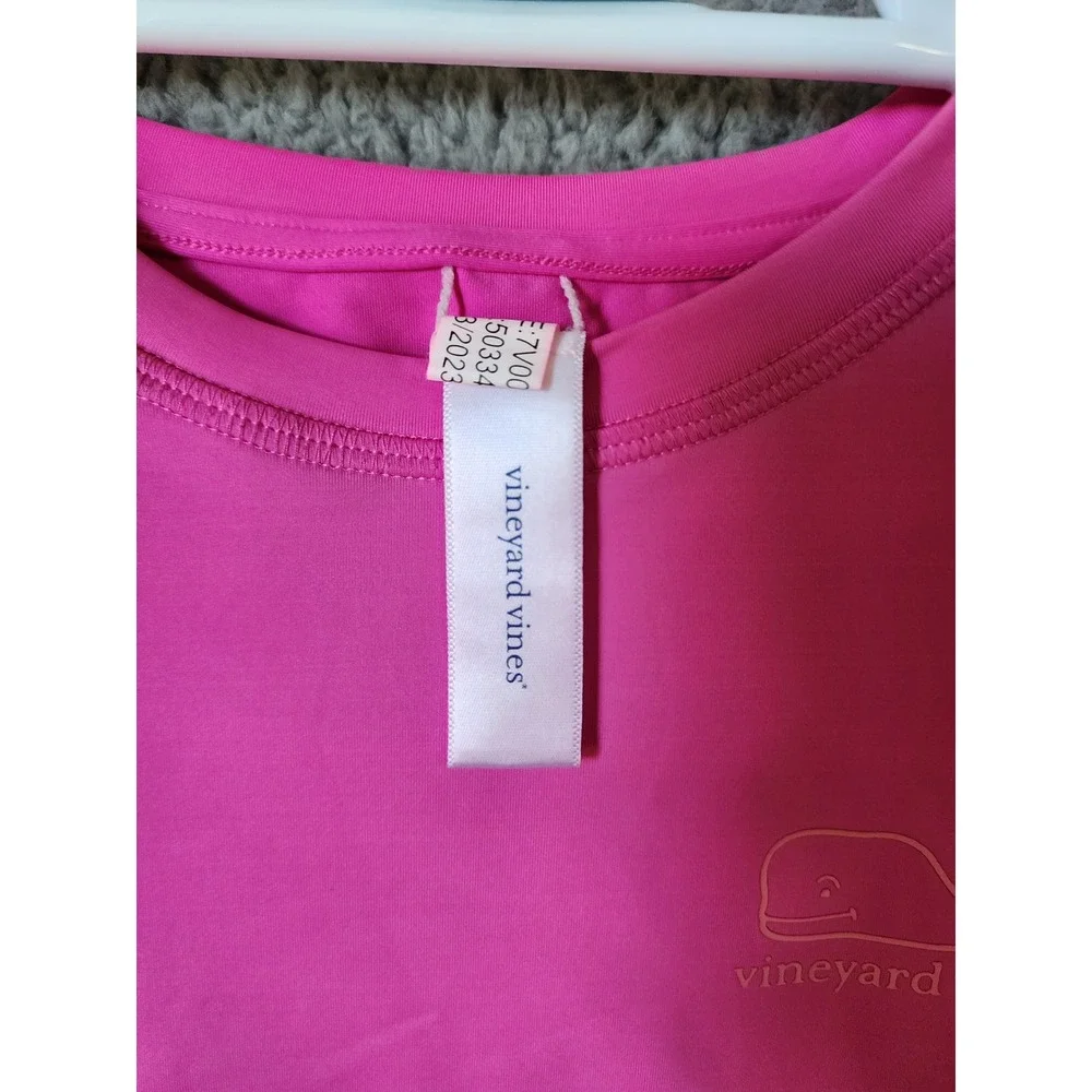 Vineyard Vines Rash Guard Kids Size M 10-12 Pink Long Sleeve Whale Logo Swim Top